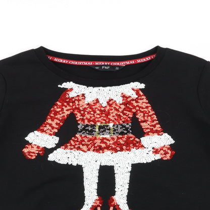 Preloved F&F Womens Black   Pullover Jumper Size 10  - santa - Detail