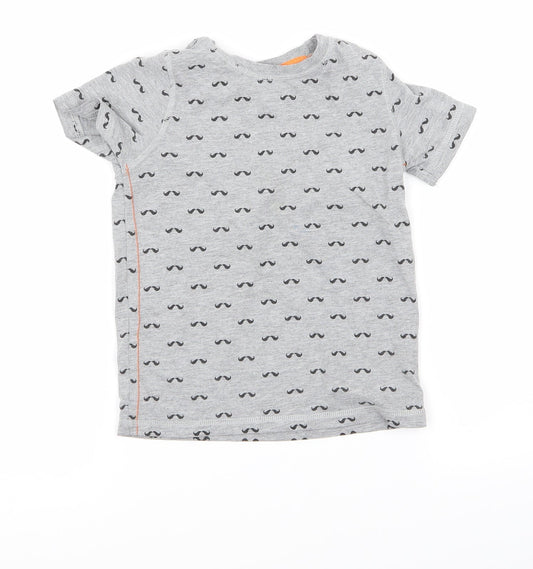 F&F Boys Grey   Basic T-Shirt Size 4 Years  - mustache