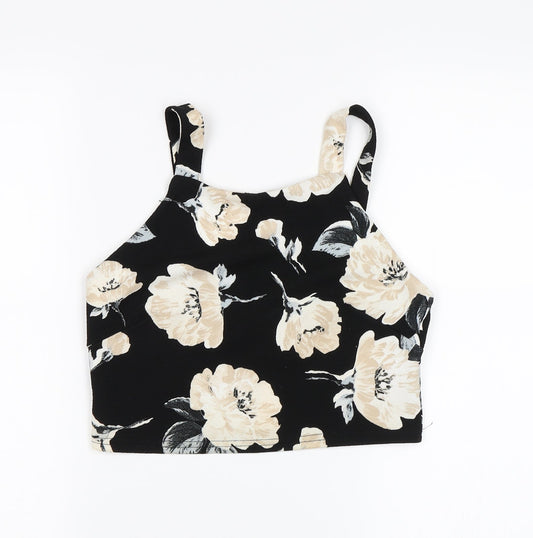 Cameo Rose Womens Black Floral  Cropped Blouse Size 10