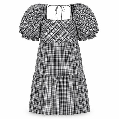 Front view of Papaya women’s black check shift, size UK 8