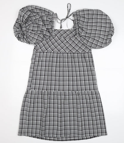 Back view of Papaya women’s black check shift, size UK 8