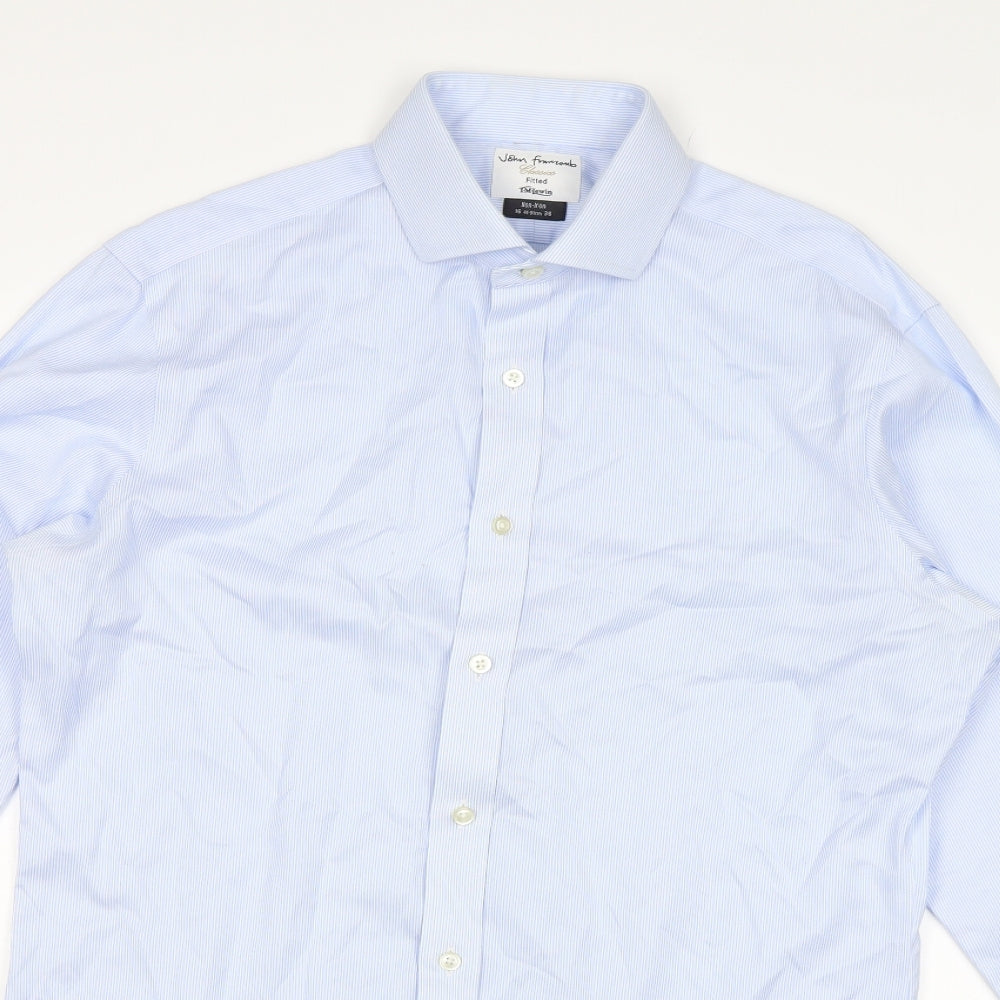 John Francome Mens Blue Striped   Dress Shirt Size 36