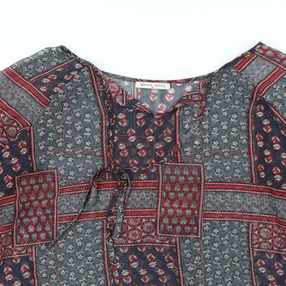 Brave Soul Womens Green Geometric  Basic Blouse Size M