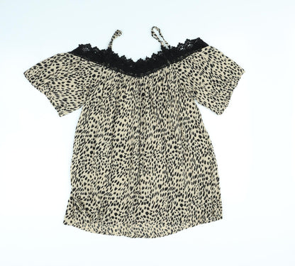 Preloved pep & Co Womens Brown Animal Print  Basic Blouse Size 8 - Back