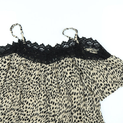 Preloved pep & Co Womens Brown Animal Print  Basic Blouse Size 8 - Detail