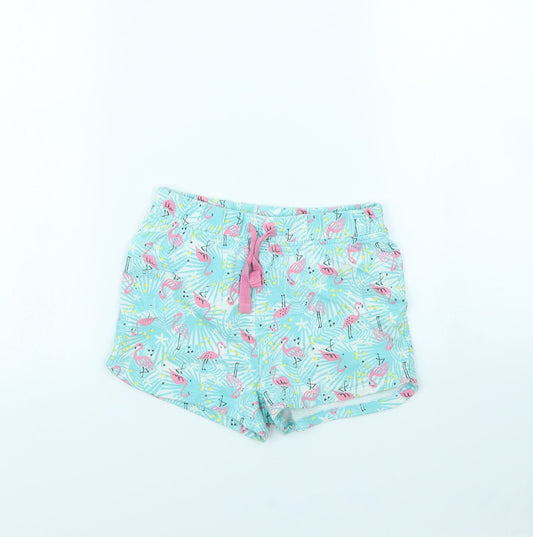 M&Co Girls Blue Animal Print  Cut-Off Shorts Size 7 Years - Flamingo