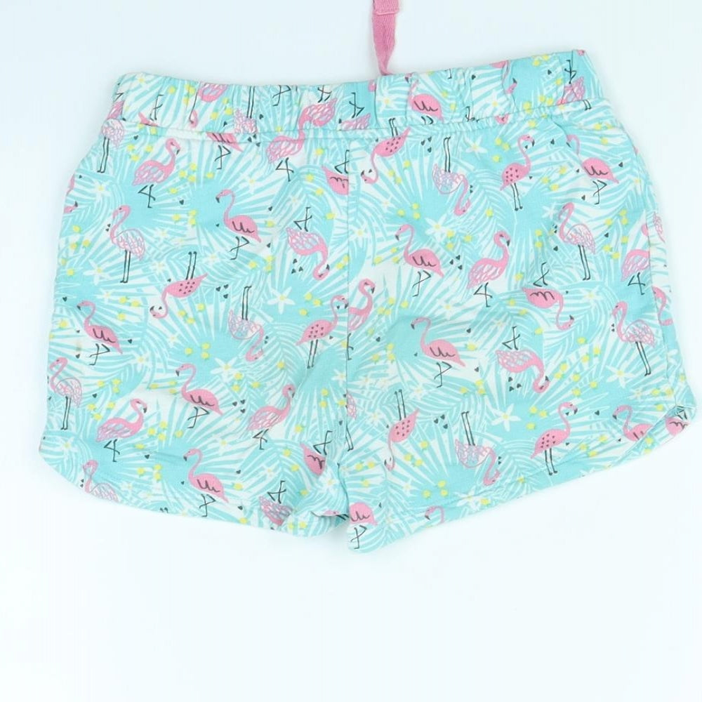M&Co Girls Blue Animal Print  Cut-Off Shorts Size 7 Years - Flamingo