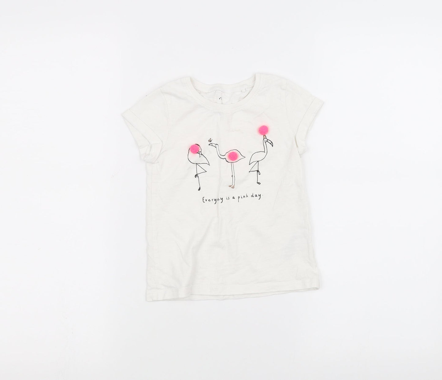 NEXT Girls White   Basic T-Shirt Size 2-3 Years  - Flamingo