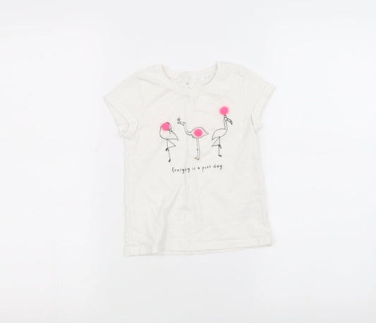 NEXT Girls White   Basic T-Shirt Size 2-3 Years  - Flamingo