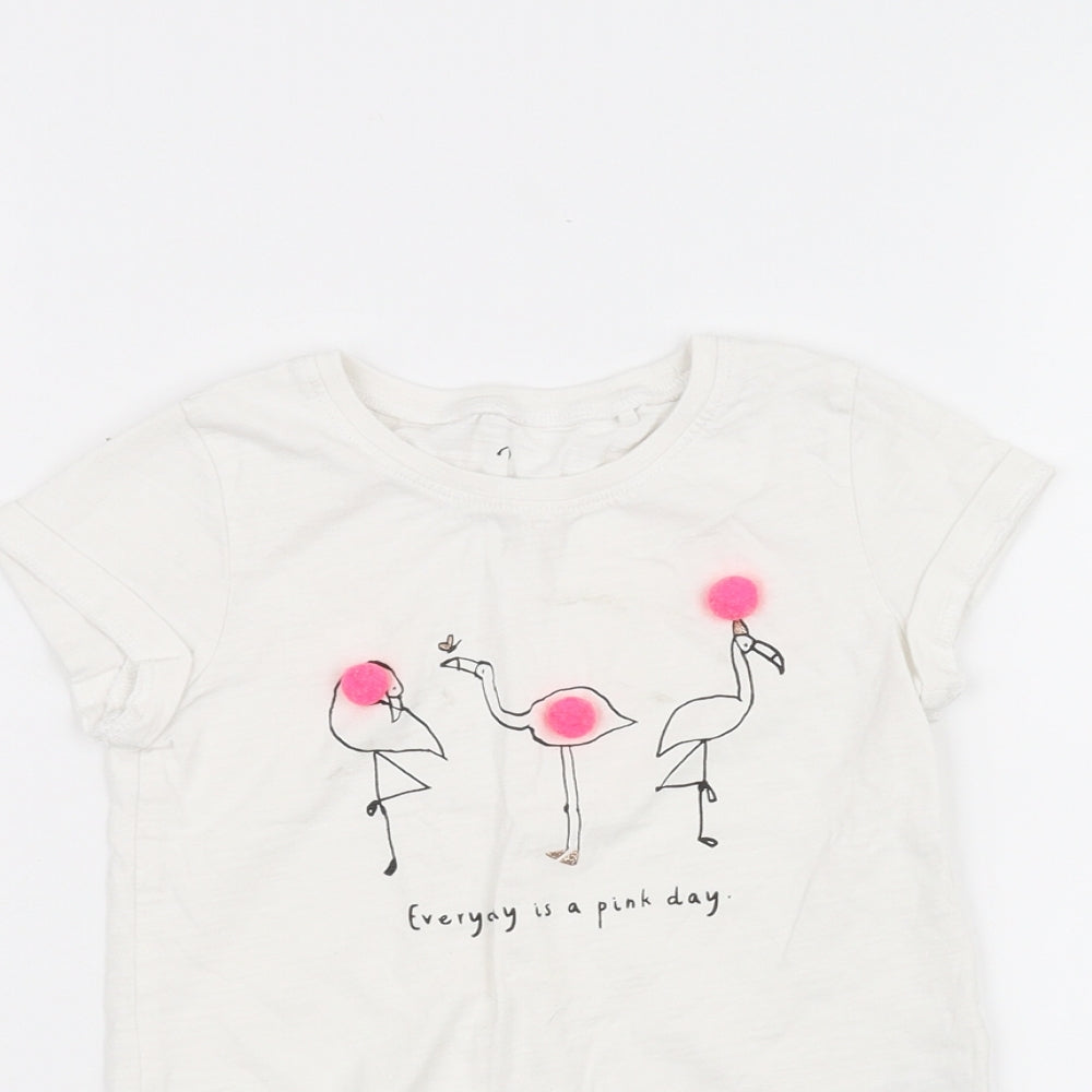 NEXT Girls White   Basic T-Shirt Size 2-3 Years  - Flamingo