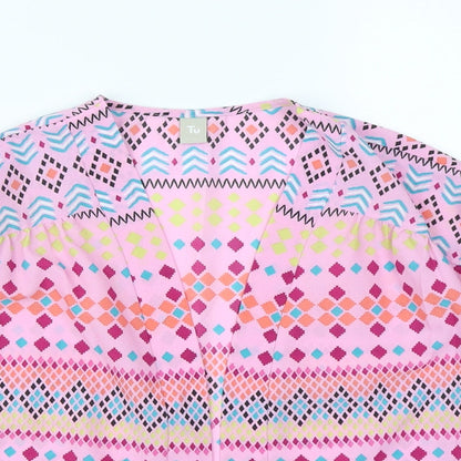 Tu Girls Pink Geometric  Kimono Jacket Size 8 Years
