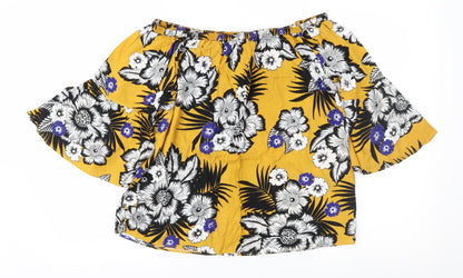 Preloved Papaya Womens Yellow Floral  Basic Blouse Size 12 - Front