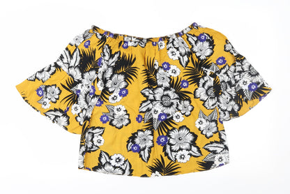 Preloved Papaya Womens Yellow Floral  Basic Blouse Size 12 - Back