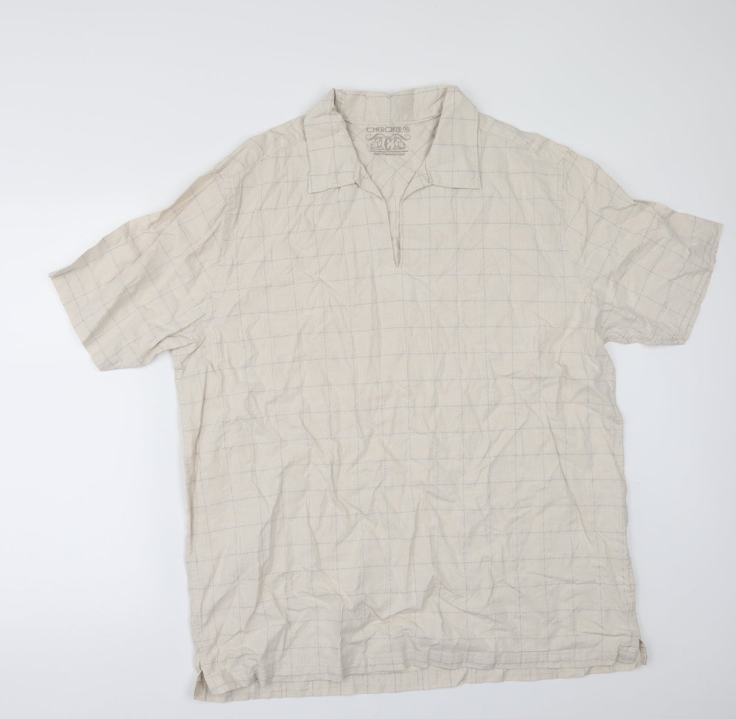 Cherokee Mens Beige Check   Button-Up Size XL