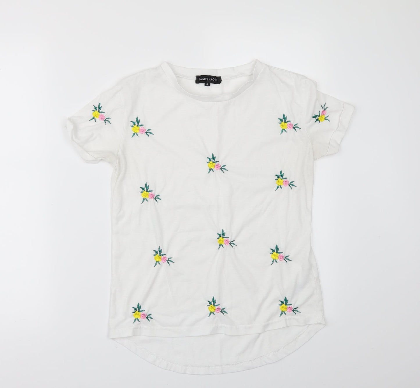 CAMEO ROSE Womens White Floral  Basic T-Shirt Size 6