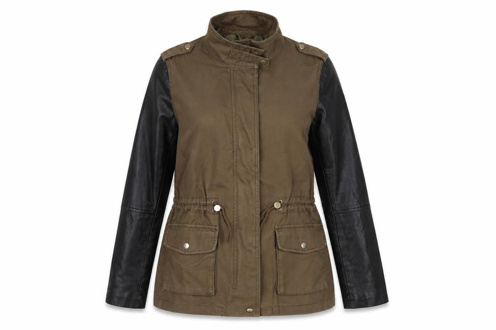 H&M Womens Green   Jacket  Size 8  - Leather look sleeves
