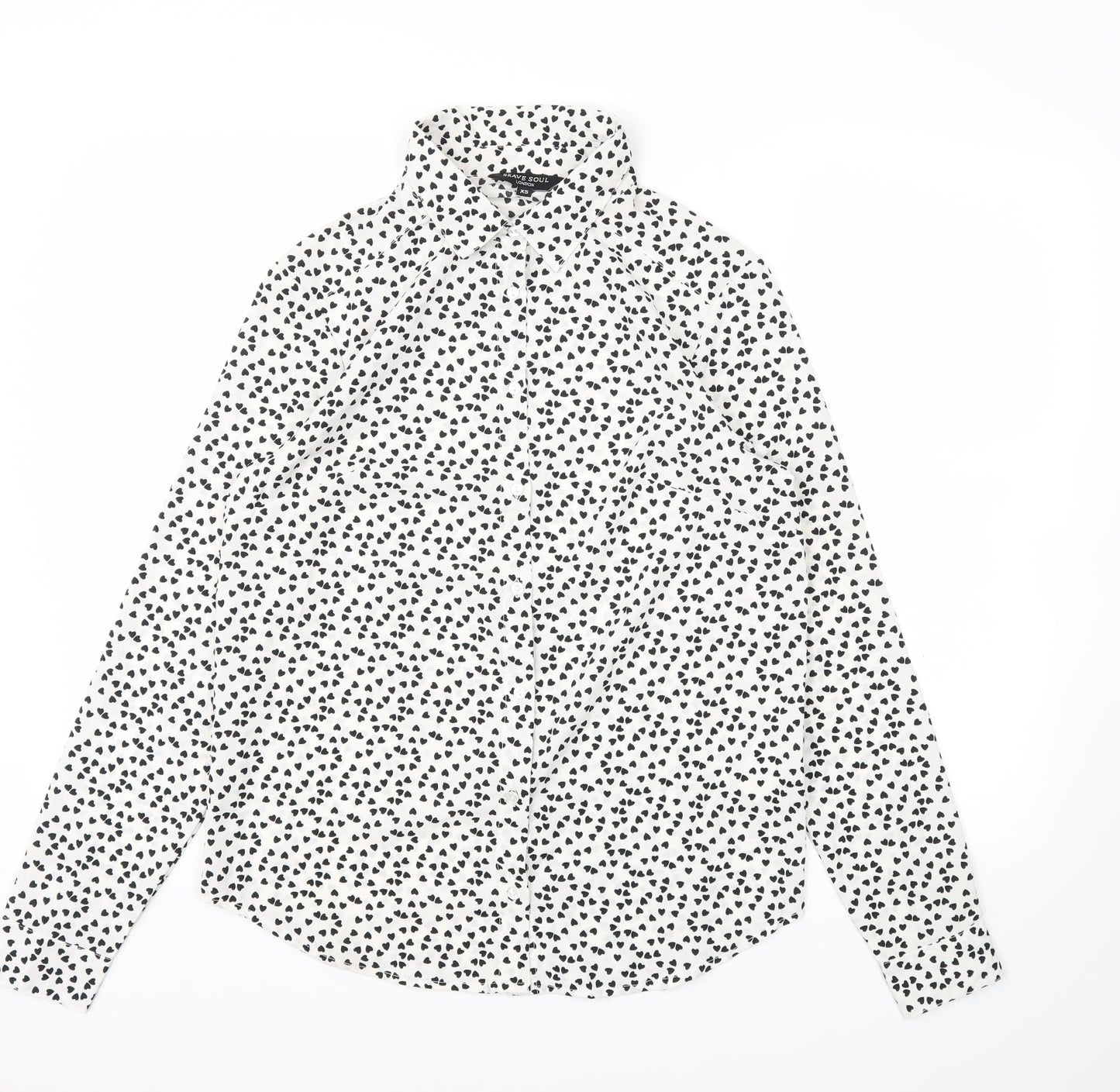 Brave Soul Womens White Polka Dot  Basic Blouse Size XS