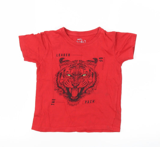 Pep &Co Boys Red Animal Print  Basic T-Shirt Size 6-7 Years