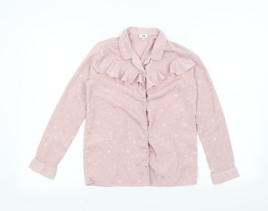 River Island Girls Pink Colourblock  Top Pyjama Top Size 9 Years  - Frill Detail