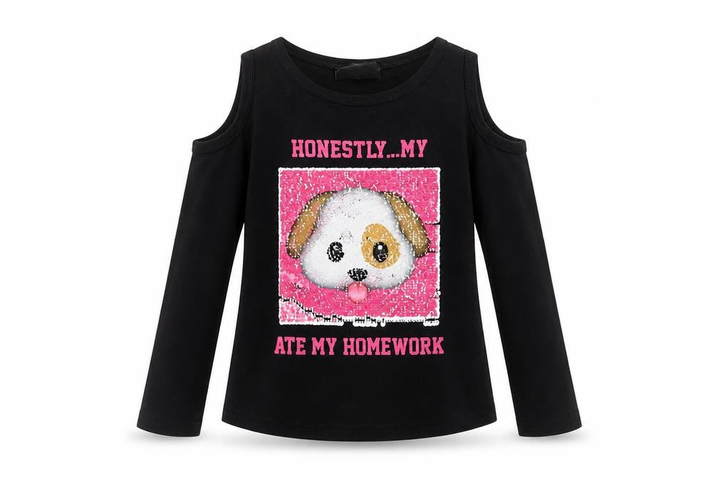 Young Dimension Girls Black   Basic T-Shirt Size 7-8 Years  - Open Shoulders