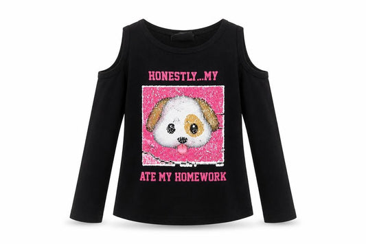 Young Dimension Girls Black   Basic T-Shirt Size 7-8 Years  - Open Shoulders