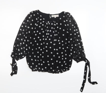 Cameo Rose Womens Black Polka Dot Mesh Basic Blouse Size 8