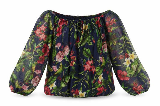 Preworn Womens Blue Floral  Basic Blouse Size M