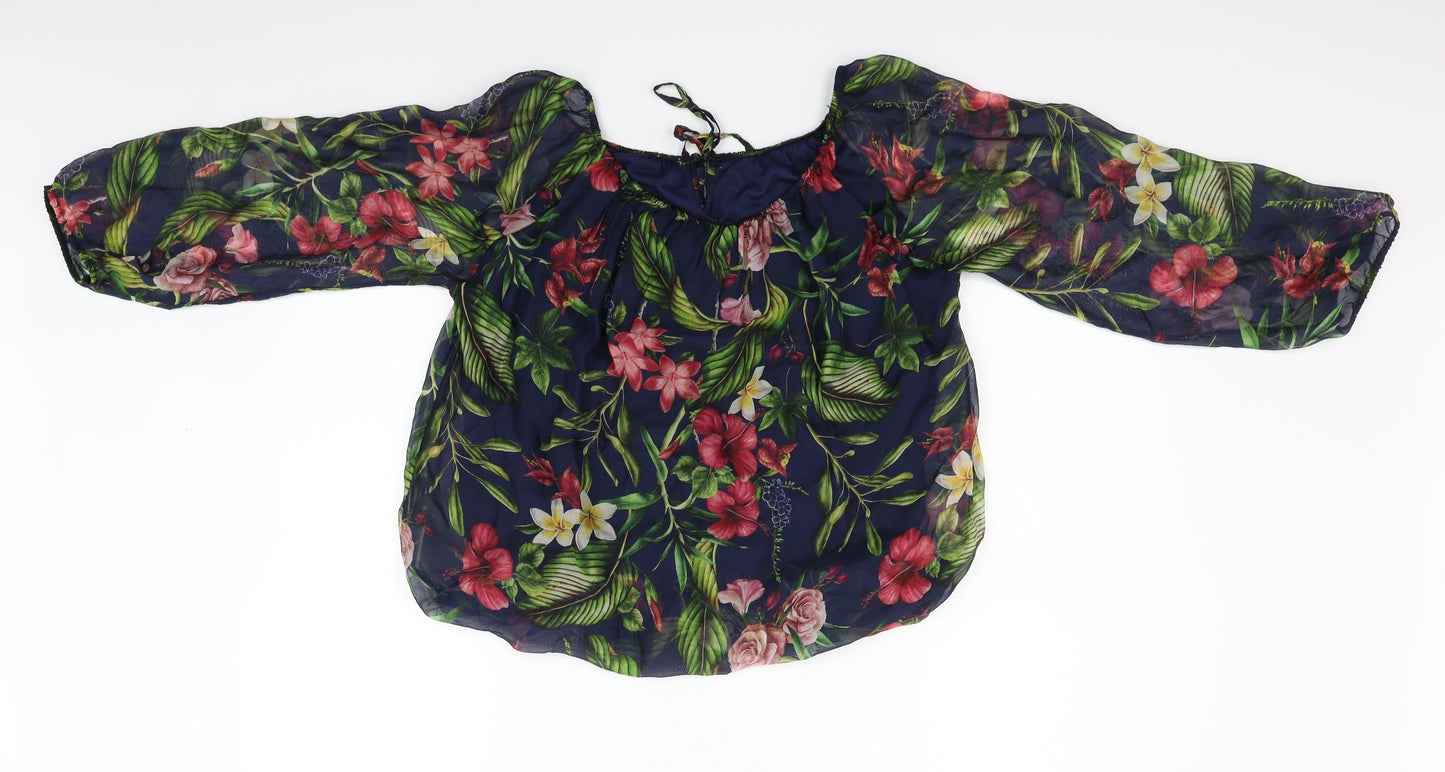 Preworn Womens Blue Floral  Basic Blouse Size M
