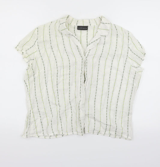 Alex & Co Womens White Striped  Basic Button-Up Size 18
