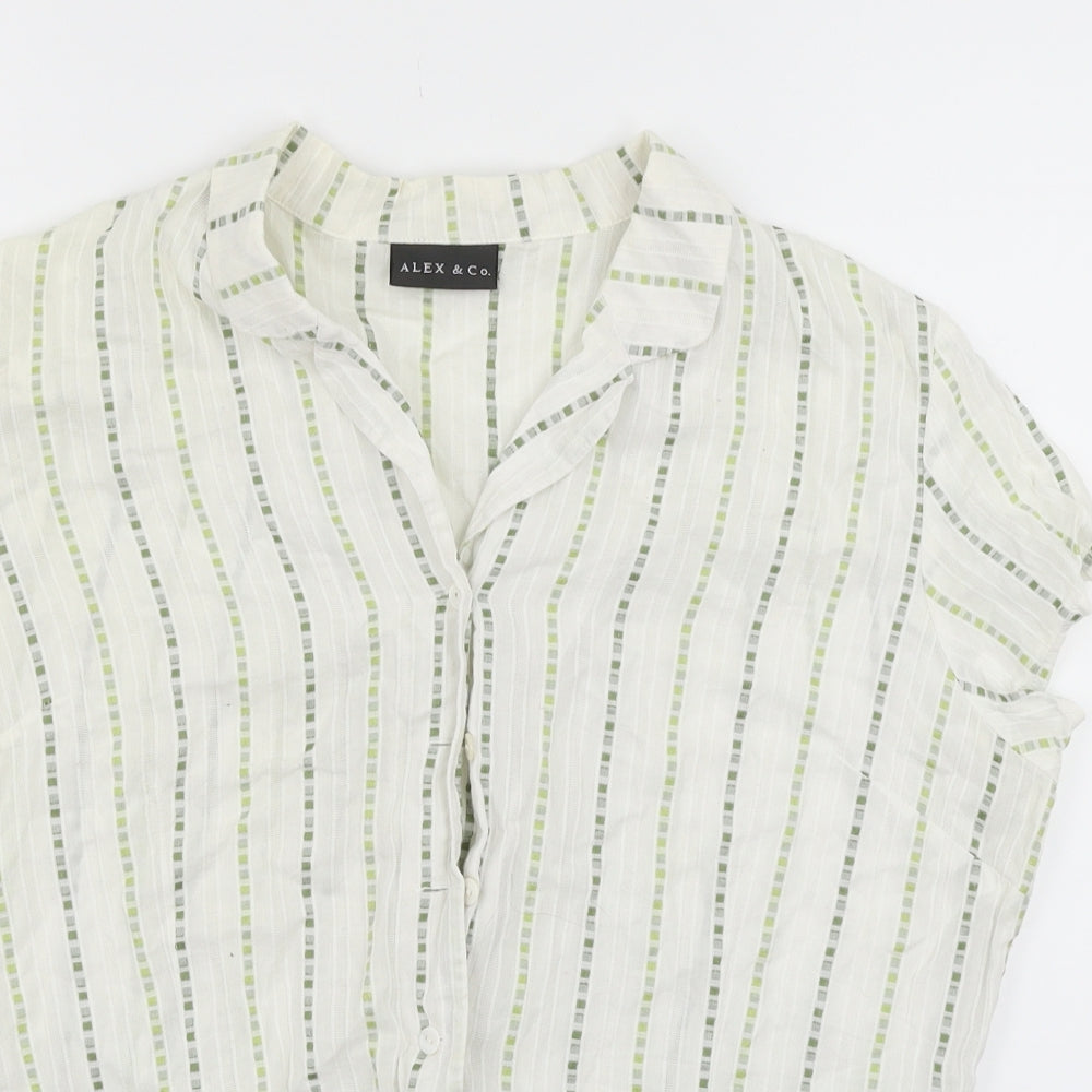 Alex & Co Womens White Striped  Basic Button-Up Size 18