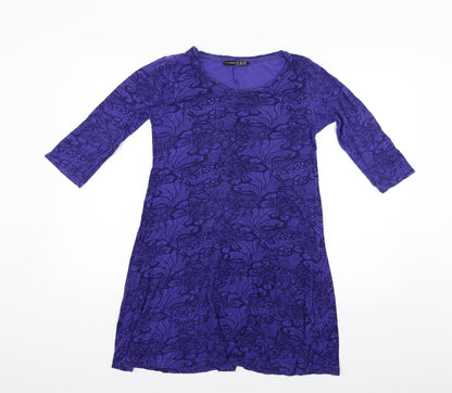 Front view of Atmosphere women’s purple geometric fit & flare, size UK 12