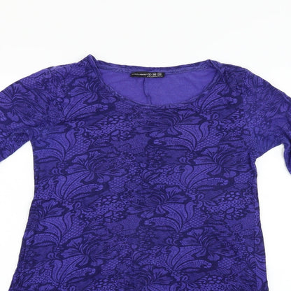 Close-up detail of Atmosphere women’s purple geometric fit & flare, size UK 12