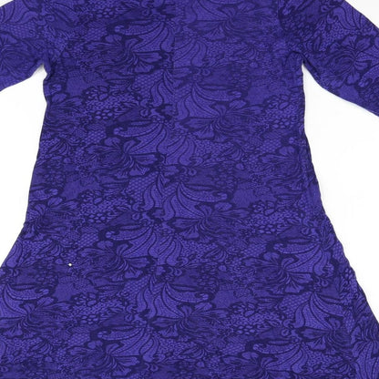 Brand and care label for Atmosphere women’s purple geometric fit & flare, size UK 12
