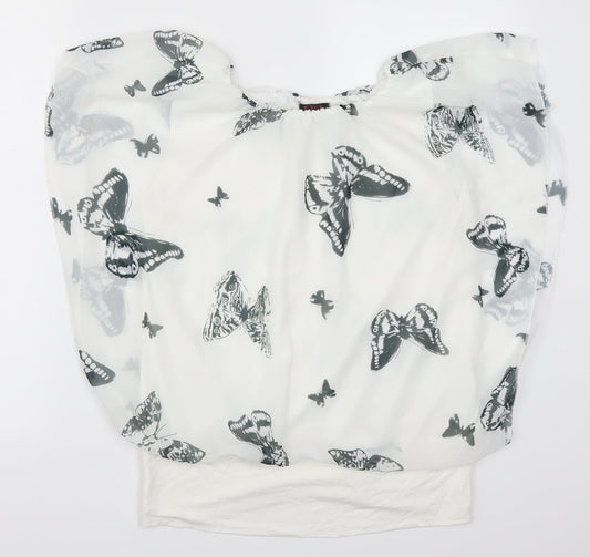Juliet Womens White   Basic Blouse Size L  - Butterflies