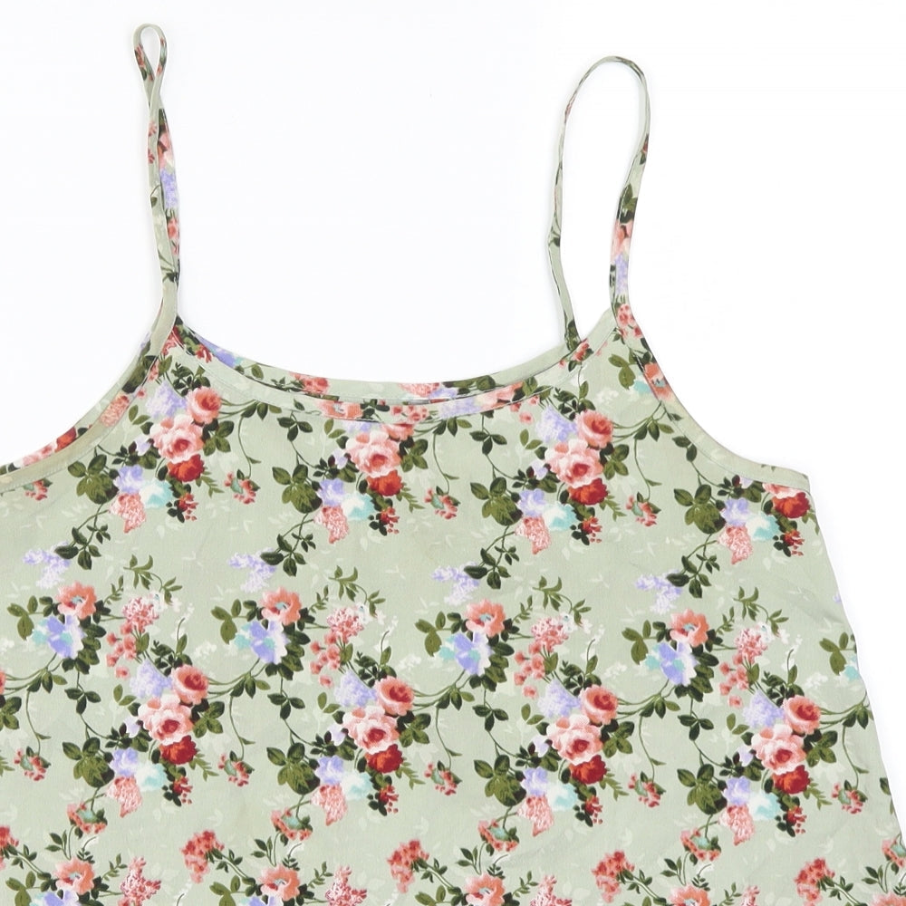 Peacocks Womens Green Floral  Basic Tank Size 8
