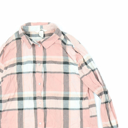 Preloved H&M Womens Pink Plaid  Basic Button-Up Size 4 - Detail