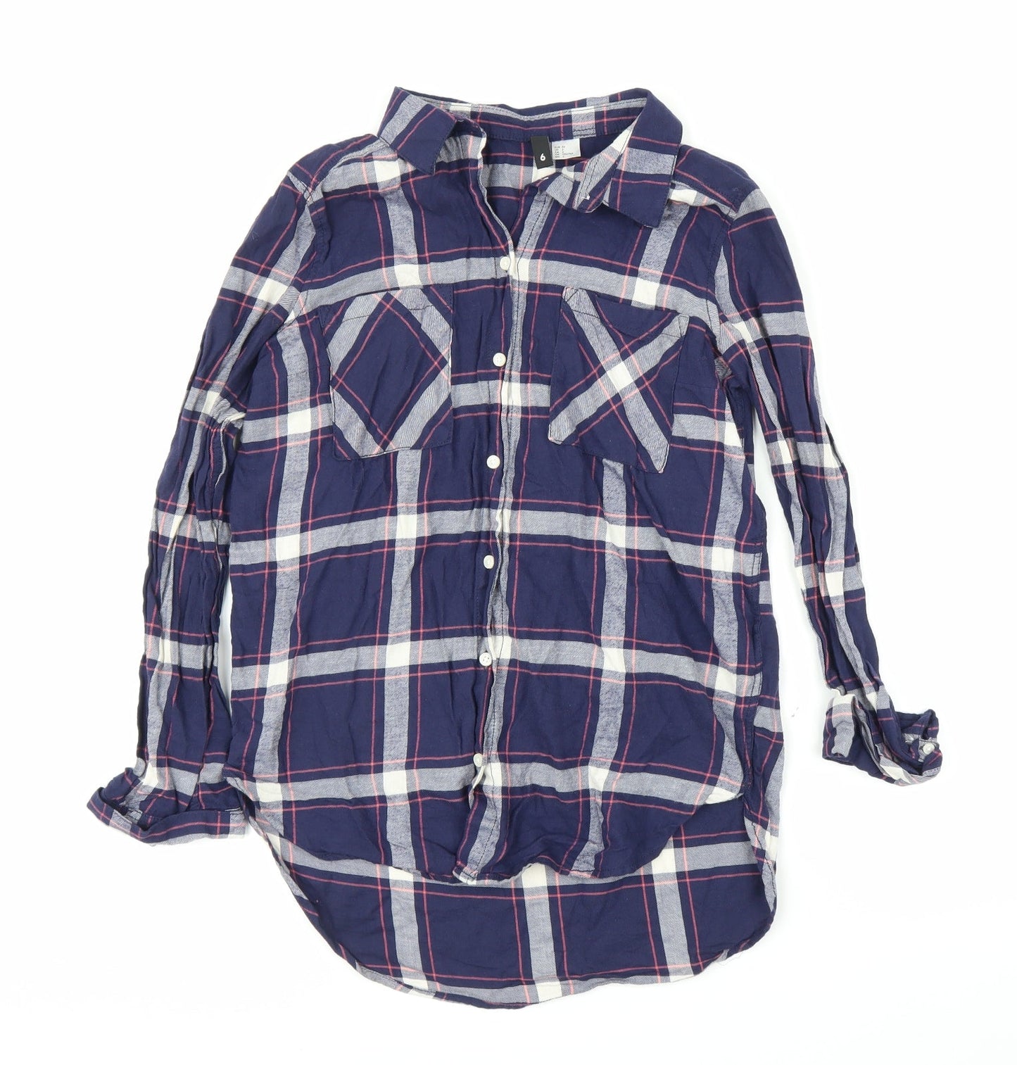 H&M Womens Blue Plaid  Basic Button-Up Size 6