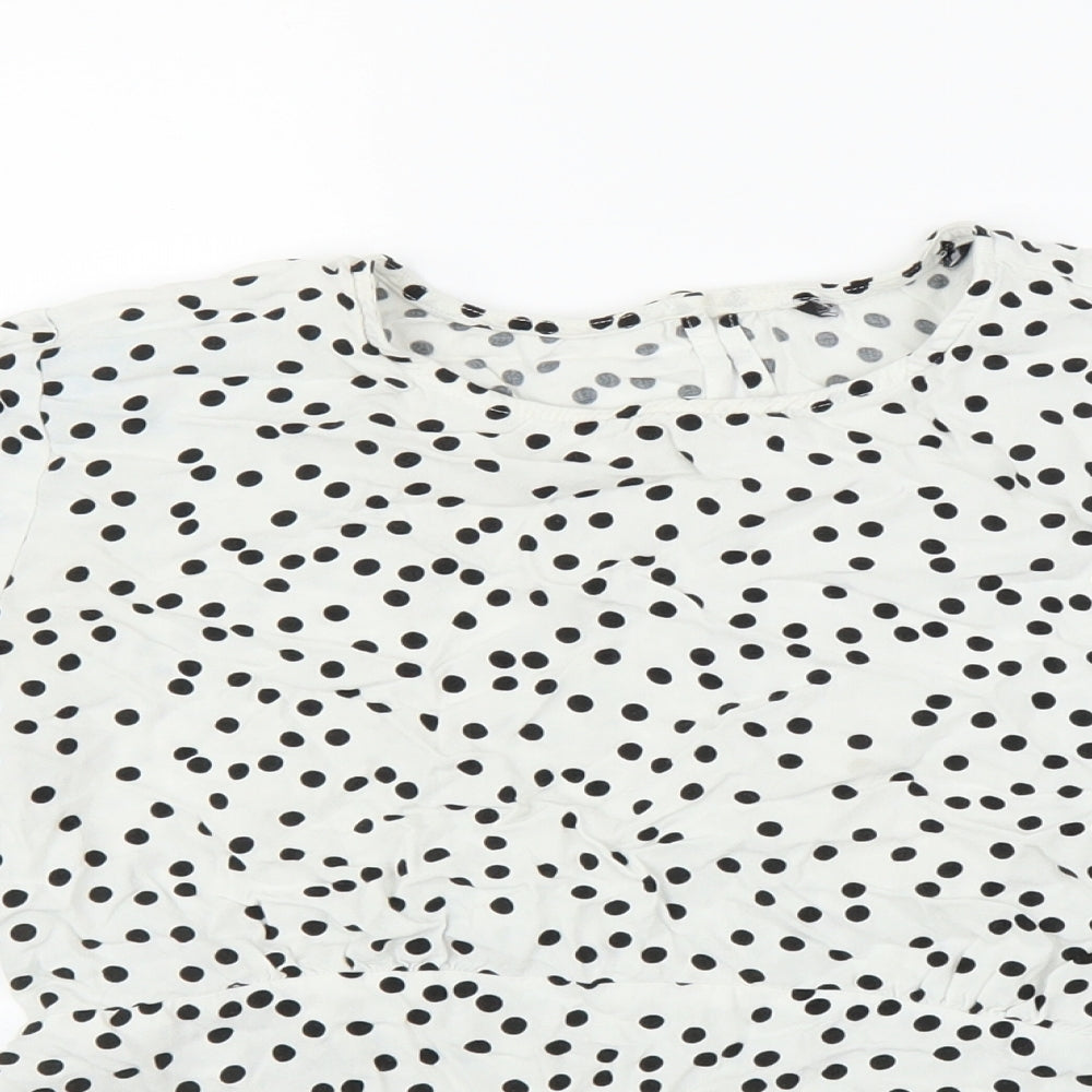 Preworn Womens White Polka Dot  Basic Blouse Size M