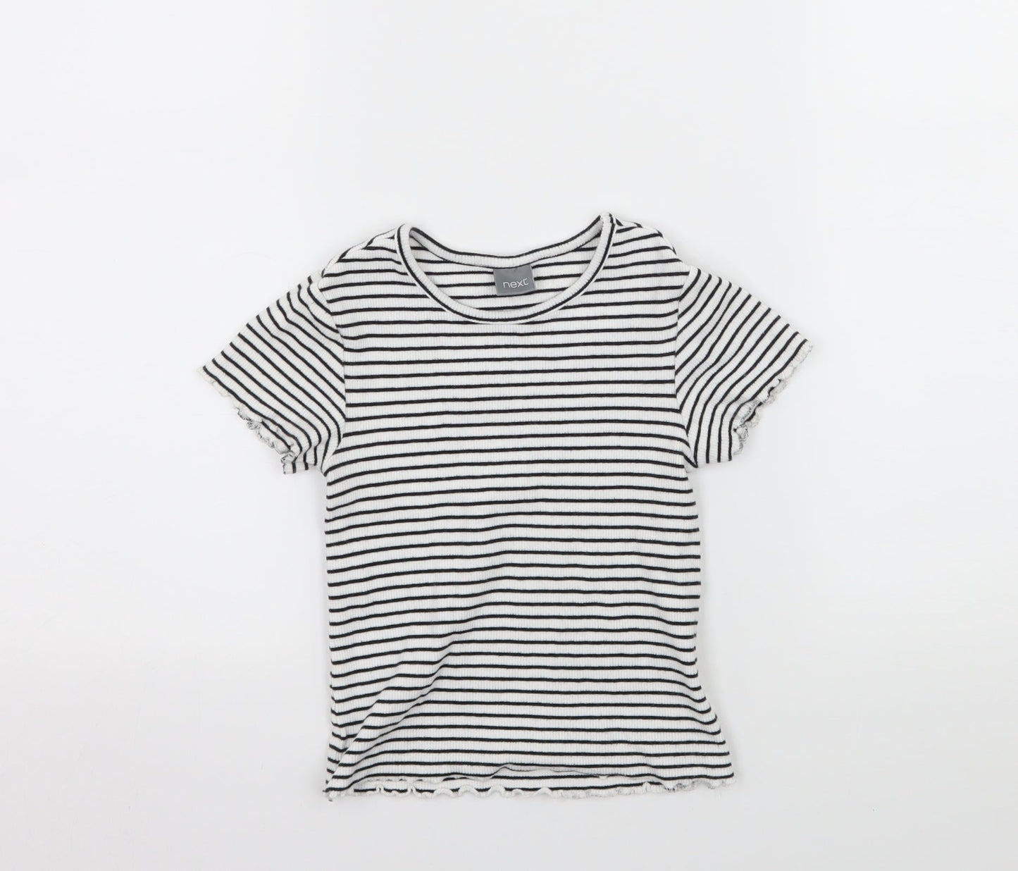 NEXT Girls White Striped Jersey Basic T-Shirt Size 7 Years