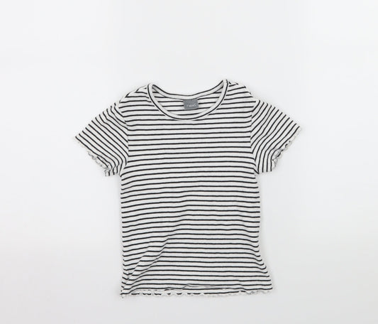 NEXT Girls White Striped Jersey Basic T-Shirt Size 7 Years