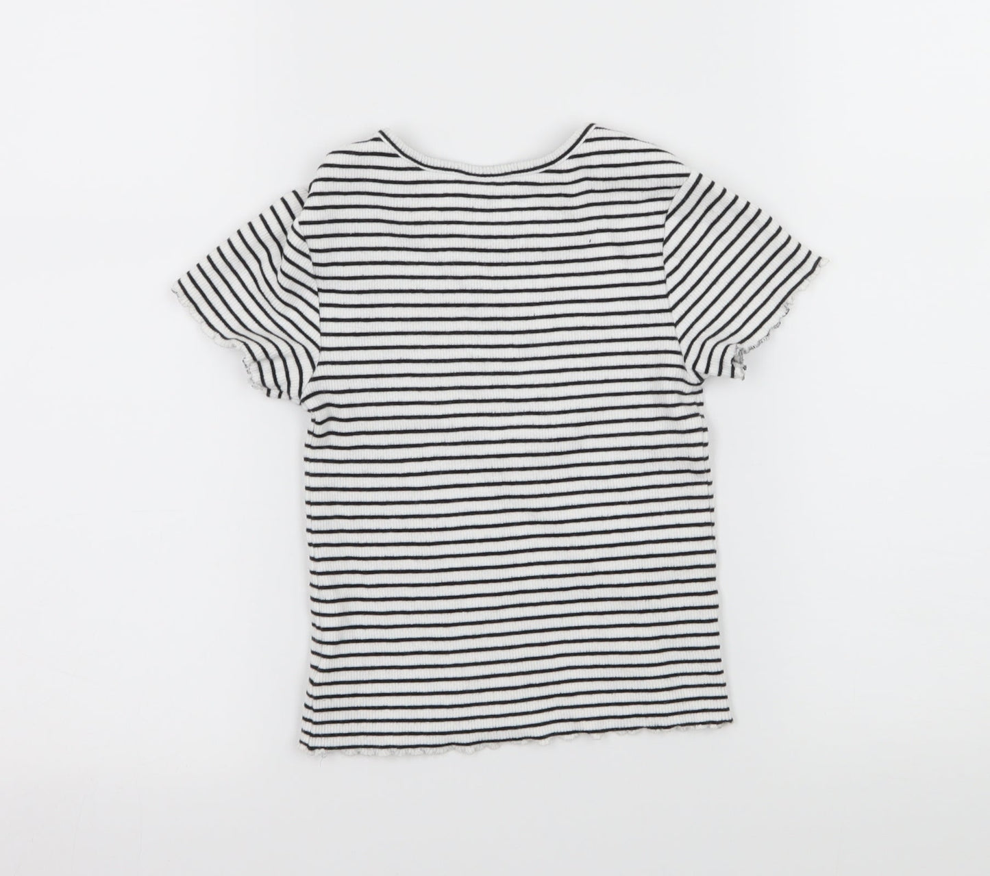 NEXT Girls White Striped Jersey Basic T-Shirt Size 7 Years