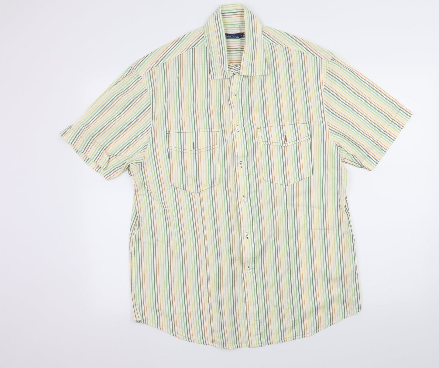 Easy Mens Yellow Striped   Button-Up Size M
