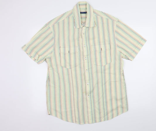 Easy Mens Yellow Striped   Button-Up Size M
