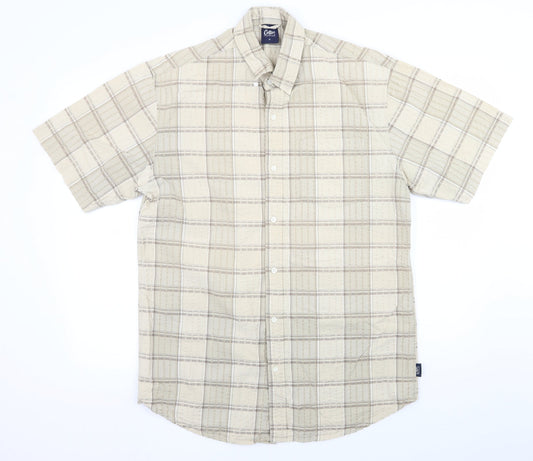 Cotton Traders Mens Beige Check   Button-Up Size M