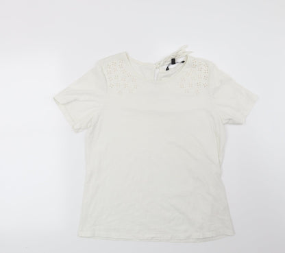 Preloved Bonmarché Womens White Geometric  Basic T-Shirt Size 10 - Front