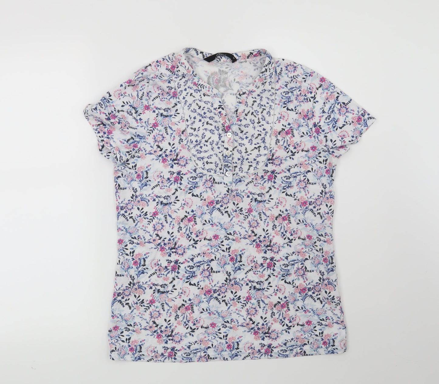 Bonmarché Womens White Floral  Basic Blouse Size 10