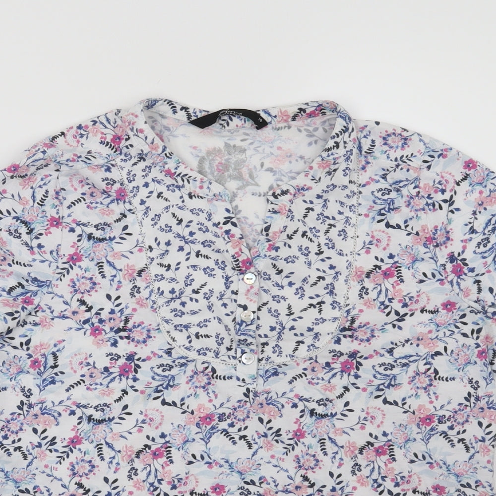 Bonmarché Womens White Floral  Basic Blouse Size 10
