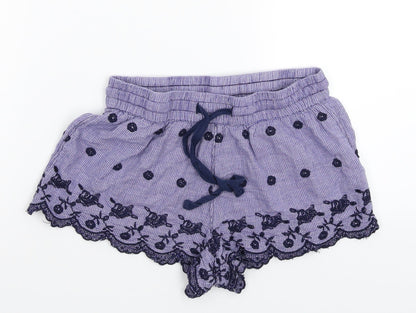 Preloved Topshop Womens Purple Check  Sweat Shorts Size 8 - Front