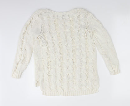 Preloved H&M Womens White  Knit Pullover Jumper Size S - Back