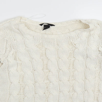 Preloved H&M Womens White  Knit Pullover Jumper Size S - Detail